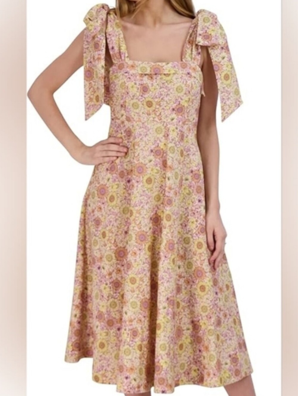 BCBGeneration Linen Blend Floral Midi Dress